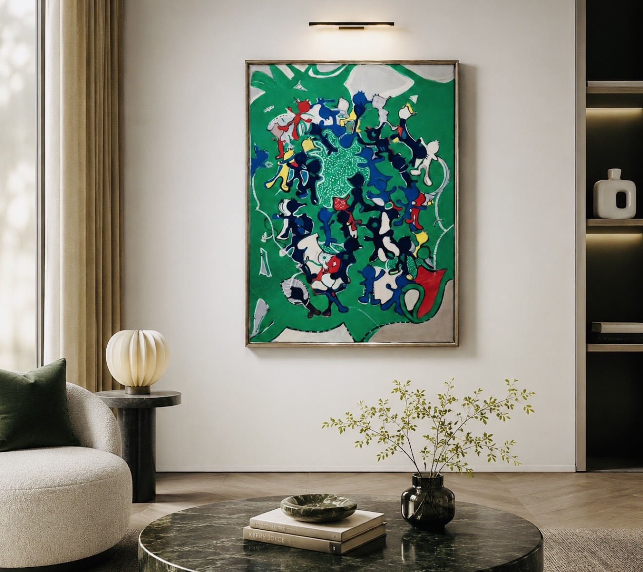 Emerald Assembly — painting by Salma Ouaja, SAM Studio Milano. Mixed media on canvas · 80 × 100 cm